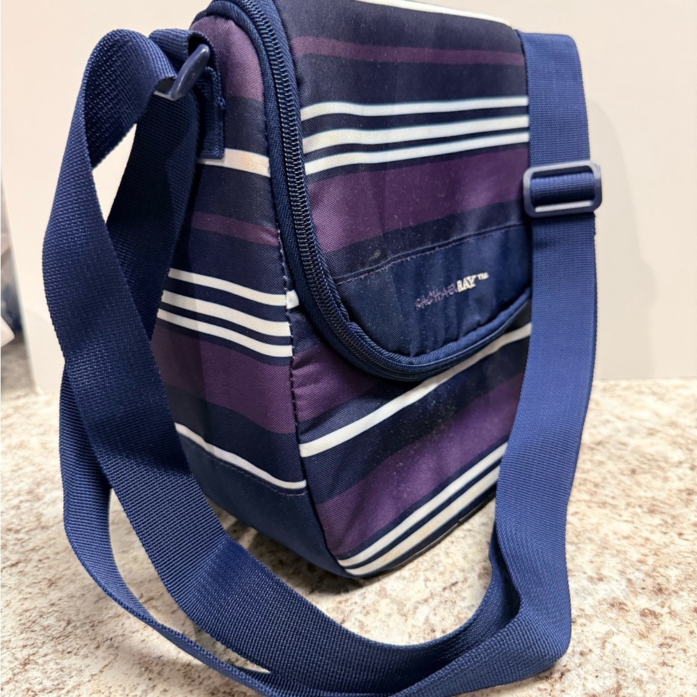 Rachel Ray Insulated Striped Navy and Purple Lunch Bag